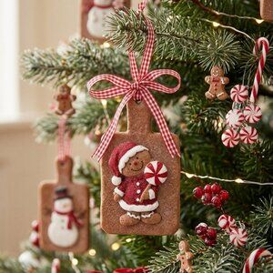 Resin Gingerbread and Cutting Board Ornament with Bow Christmas Home Decor